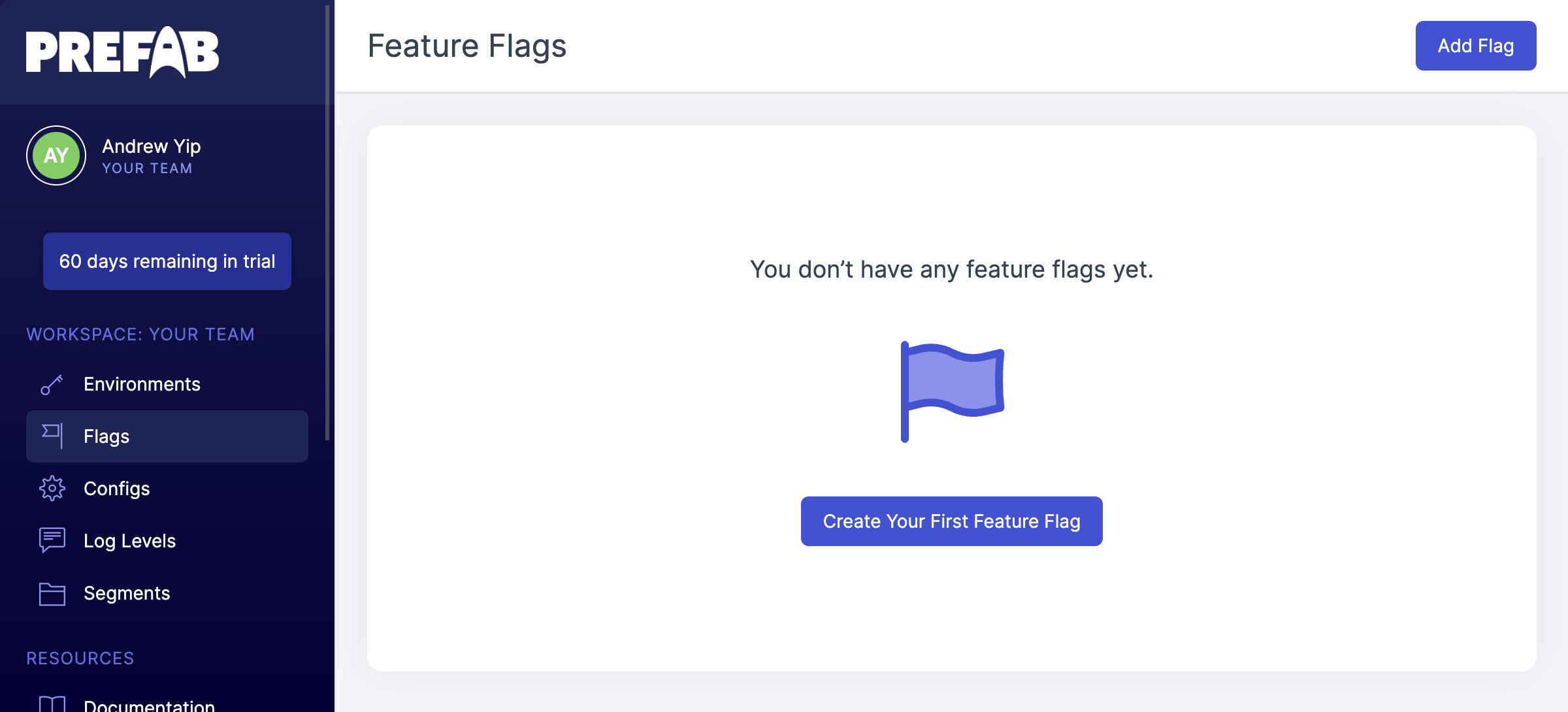 Prefab new feature flag page