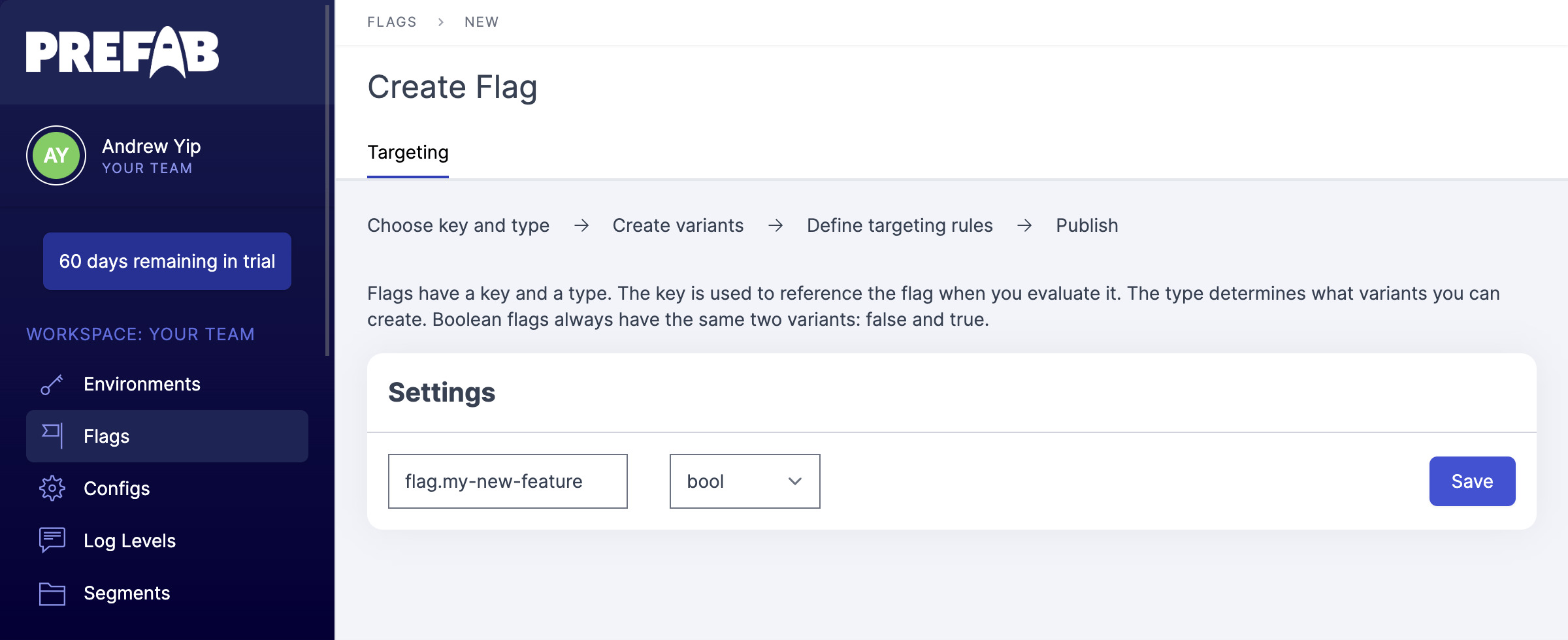Prefab feature flag settings